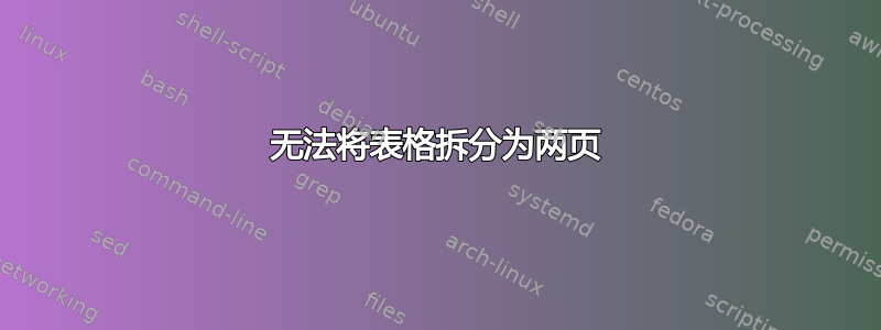 无法将表格拆分为两页