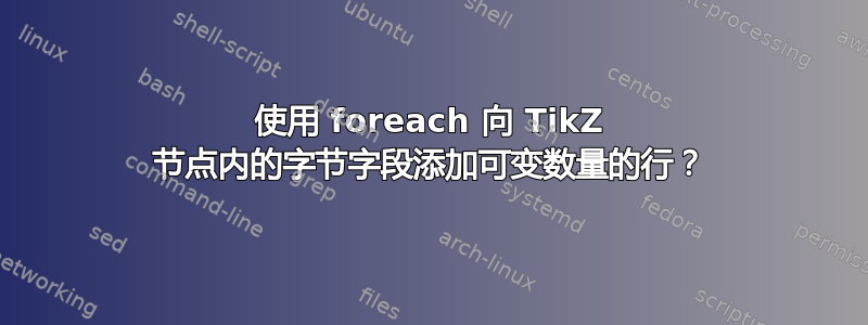 使用 foreach 向 TikZ 节点内的字节字段添加可变数量的行？