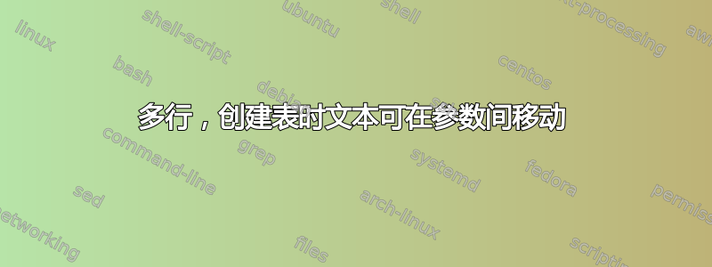 多行，创建表时文本可在参数间移动