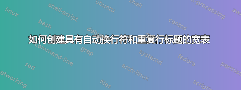 如何创建具有自动换行符和重复行标题的宽表