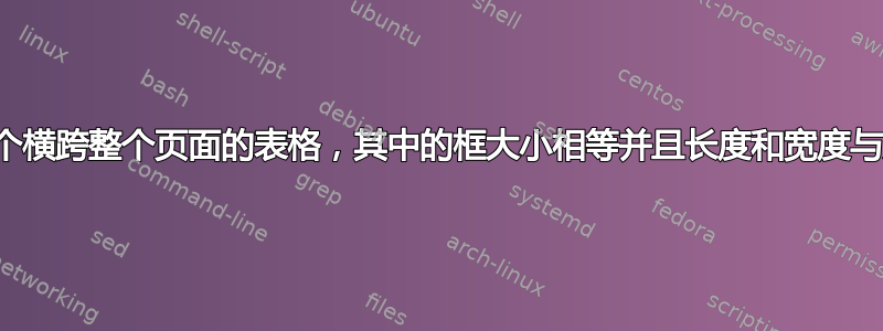 如何创建一个横跨整个页面的表格，其中的框大小相等并且长度和宽度与页面相同？