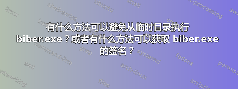 有什么方法可以避免从临时目录执行 biber.exe？或者有什么方法可以获取 biber.exe 的签名？