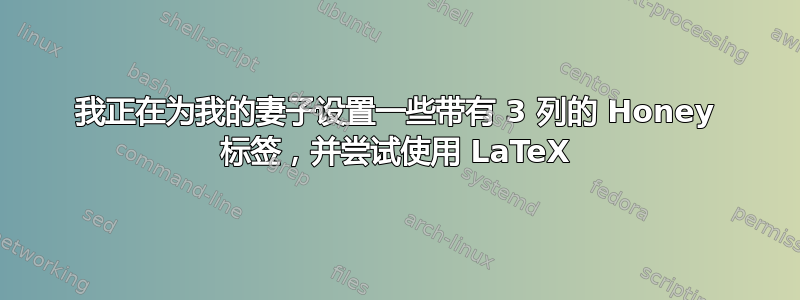 我正在为我的妻子设置一些带有 3 列的 Honey 标签，并尝试使用 LaTeX