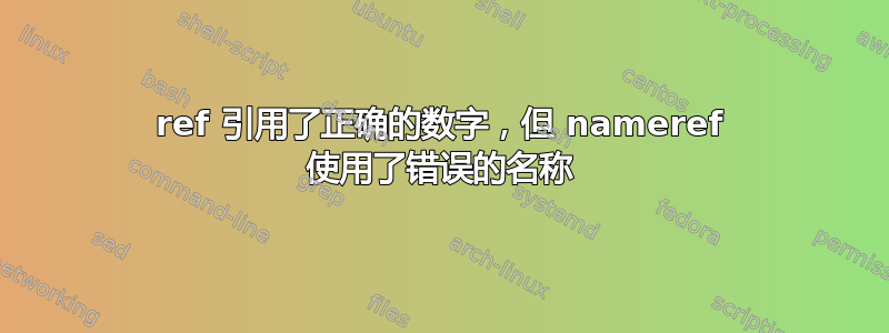 ref 引用了正确的数字，但 nameref 使用了错误的名称