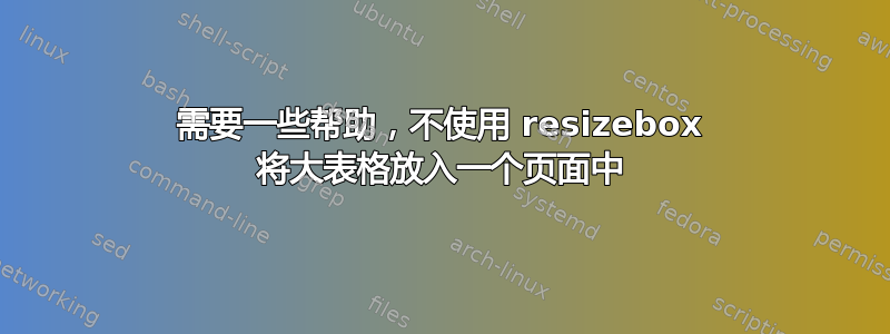 需要一些帮助，不使用 resizebox 将大表格放入一个页面中