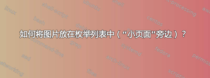 如何将图片放在枚举列表中（“小页面”旁边）？