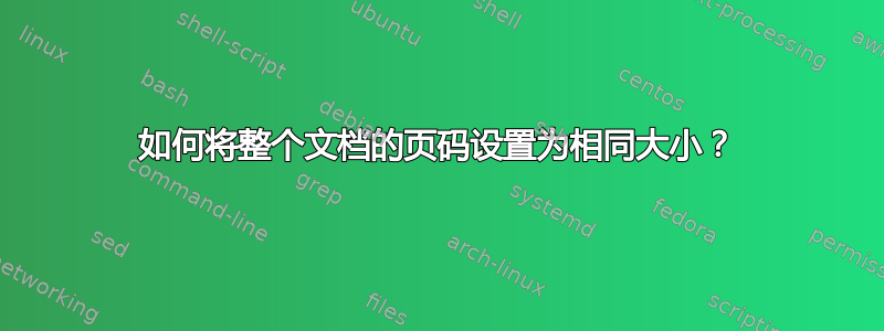 如何将整个文档的页码设置为相同大小？