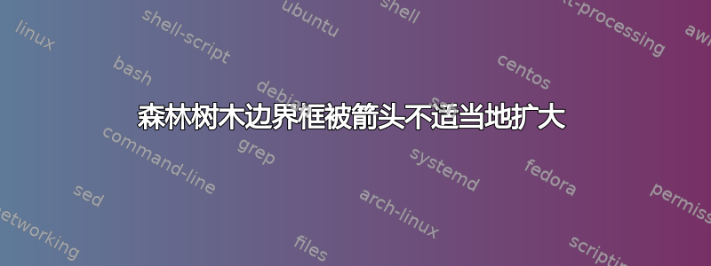 森林树木边界框被箭头不适当地扩大