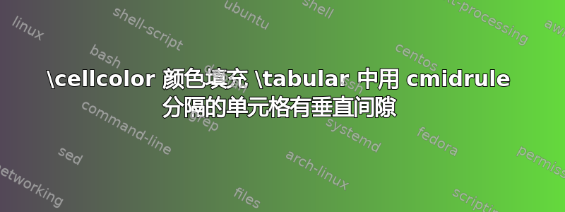 \cellcolor 颜色填充 \tabular 中用 cmidrule 分隔的单元格有垂直间隙