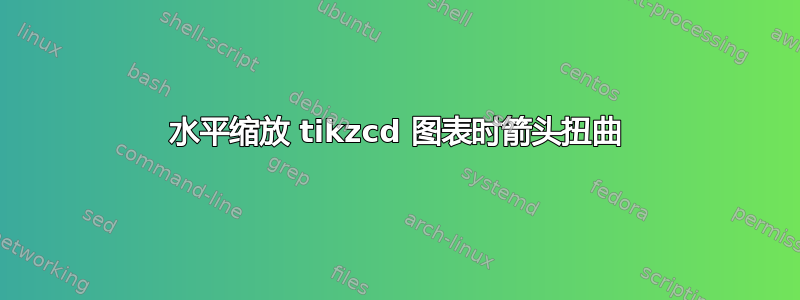 水平缩放 tikzcd 图表时箭头扭曲