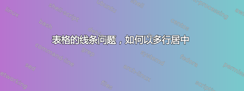 表格的线条问题，如何以多行居中