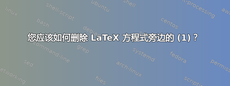 您应该如何删除 LaTeX 方程式旁边的 (1)？