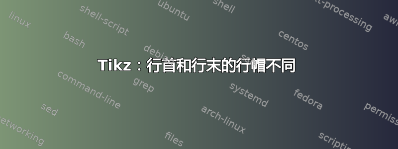 Tikz：行首和行末的行帽不同