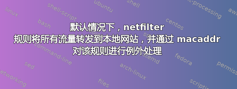 默认情况下，netfilter 规则将所有流量转发到本地网站，并通过 macaddr 对该规则进行例外处理