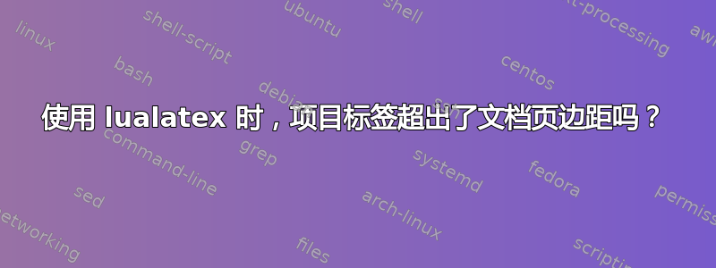 使用 lualatex 时，项目标签超出了文档页边距吗？