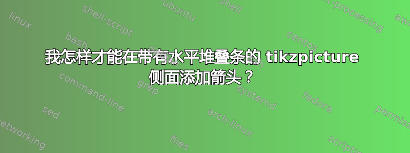 我怎样才能在带有水平堆叠条的 tikzpicture 侧面添加箭头？