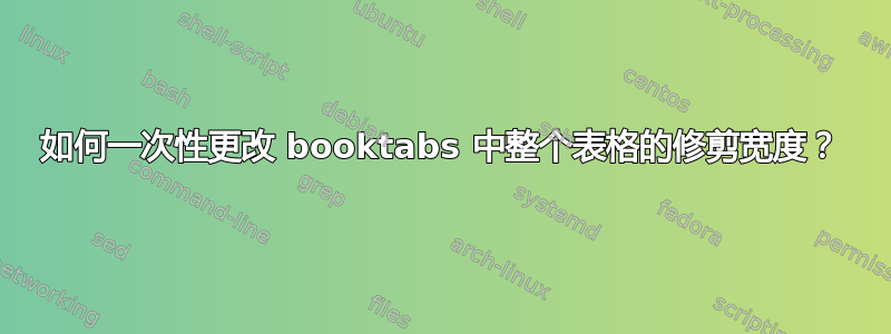 如何一次性更改 booktabs 中整个表格的修剪宽度？