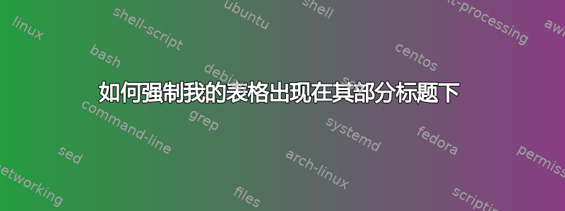 如何强制我的表格出现在其部分标题下