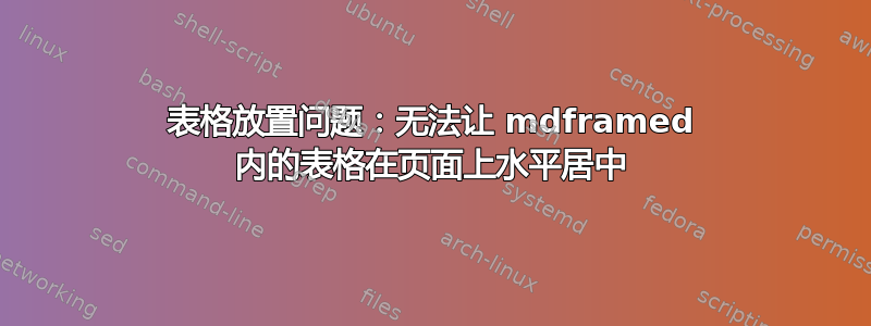 表格放置问题：无法让 mdframed 内的表格在页面上水平居中