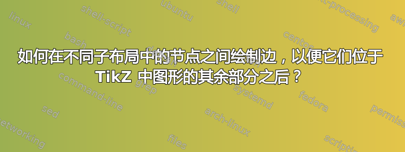 如何在不同子布局中的节点之间绘制边，以便它们位于 TikZ 中图形的其余部分之后？