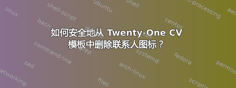 如何安全地从 Twenty-One CV 模板中删除联系人图标？