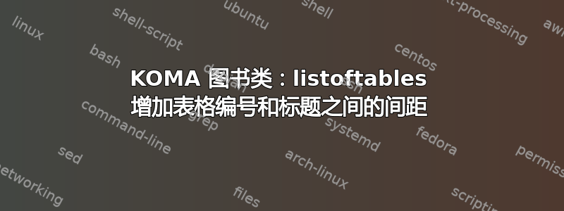 KOMA 图书类：listoftables 增加表格编号和标题之间的间距