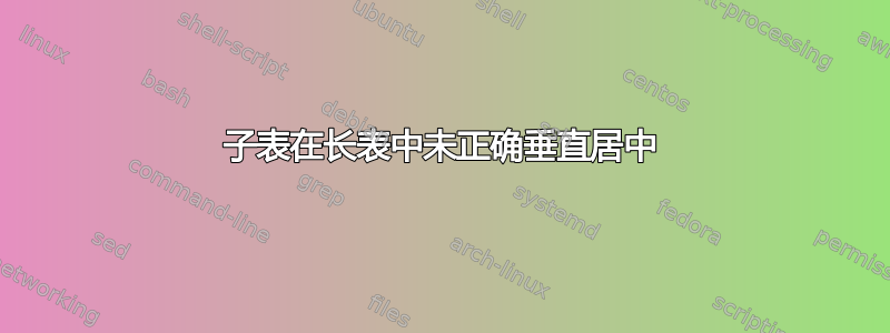 子表在长表中未正确垂直居中