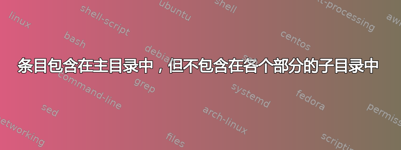 条目包含在主目录中，但不包含在各个部分的子目录中