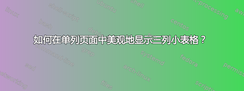 如何在单列页面中美观地显示三列小表格？