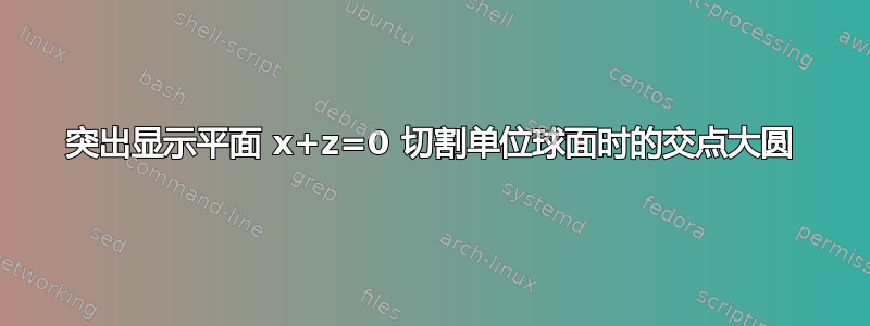 突出显示平面 x+z=0 切割单位球面时的交点大圆