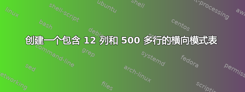 创建一个包含 12 列和 500 多行的横向模式表