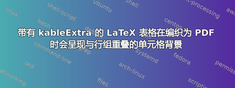 带有 kableExtra 的 LaTeX 表格在编织为 PDF 时会呈现与行组重叠的单元格背景