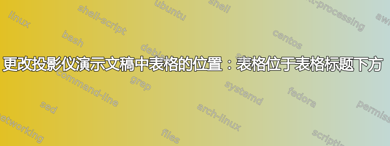 更改投影仪演示文稿中表格的位置：表格位于表格标题下方