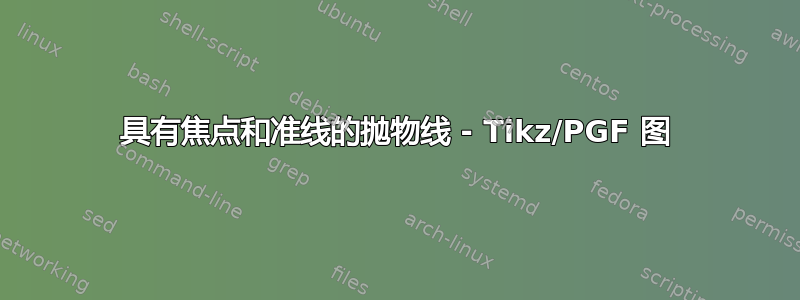 具有焦点和准线的抛物线 - Tikz/PGF 图