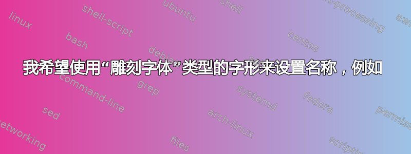 我希望使用“雕刻字体”类型的字形来设置名称，例如