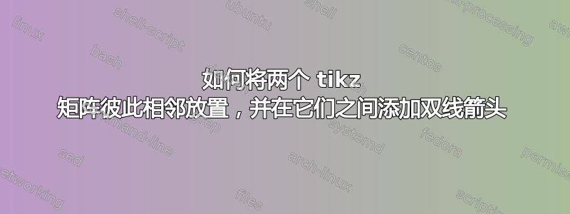 如何将两个 tikz 矩阵彼此相邻放置，并在它们之间添加双线箭头