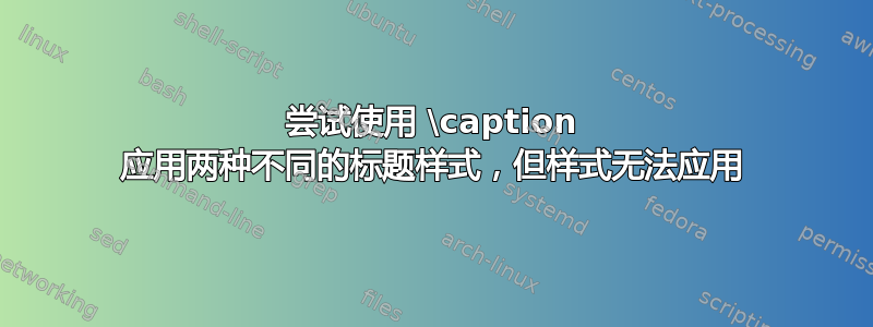 尝试使用 \caption 应用两种不同的标题样式，但样式无法应用