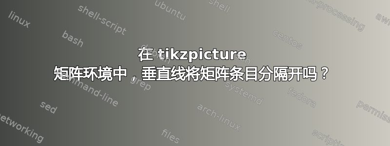 在 tikzpicture 矩阵环境中，垂直线将矩阵条目分隔开吗？