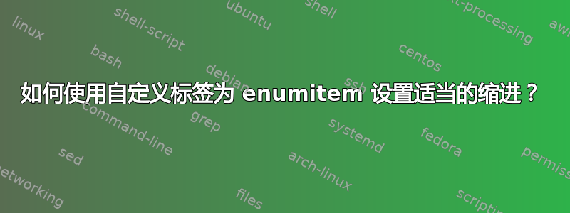 如何使用自定义标签为 enumitem 设置适当的缩进？