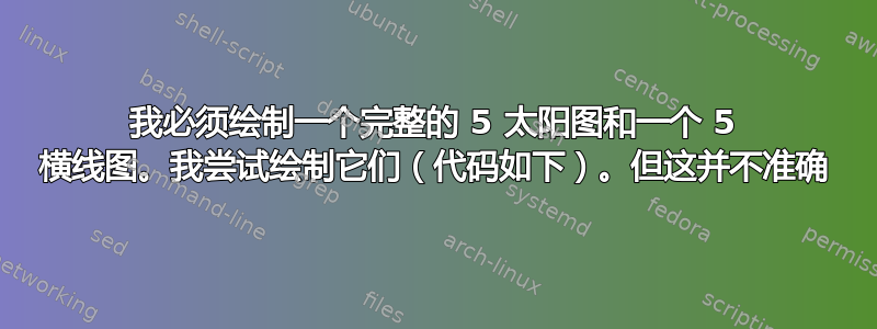 我必须绘制一个完整的 5 太阳图和一个 5 横线图。我尝试绘制它们（代码如下）。但这并不准确