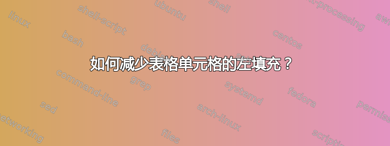 如何减少表格单元格的左填充？