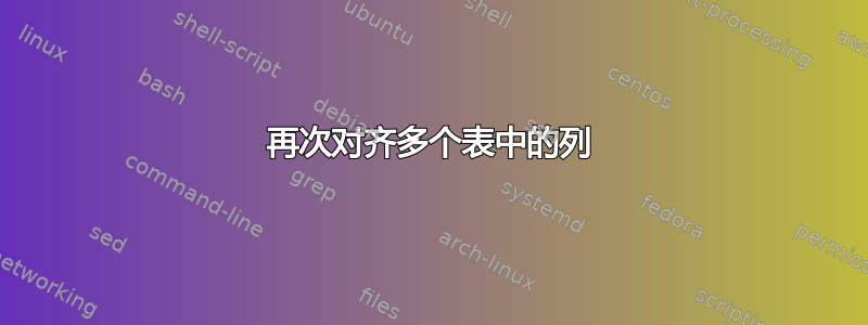 再次对齐多个表中的列