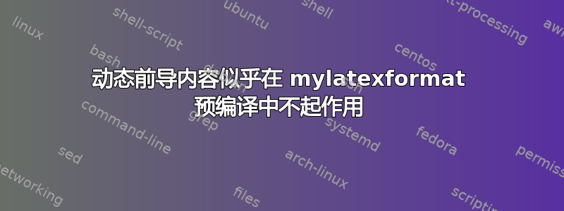 动态前导内容似乎在 mylatexformat 预编译中不起作用