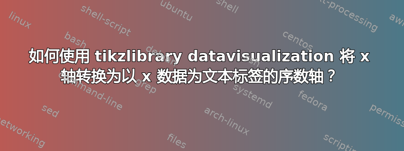 如何使用 tikzlibrary datavisualization 将 x 轴转换为以 x 数据为文本标签的序数轴？