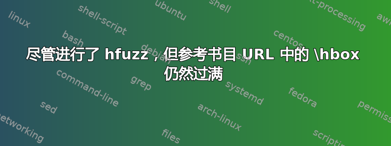 尽管进行了 hfuzz，但参考书目 URL 中的 \hbox 仍然过满