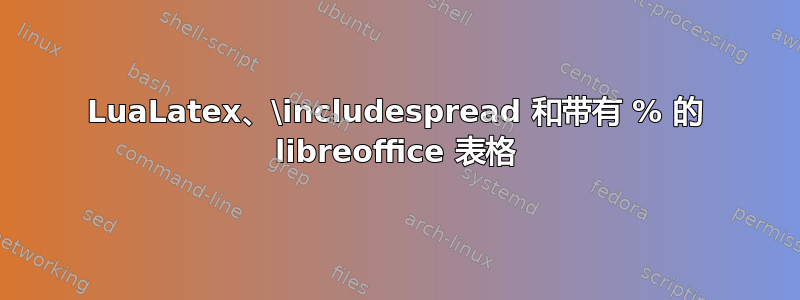 LuaLatex、\includespread 和带有 % 的 libreoffice 表格