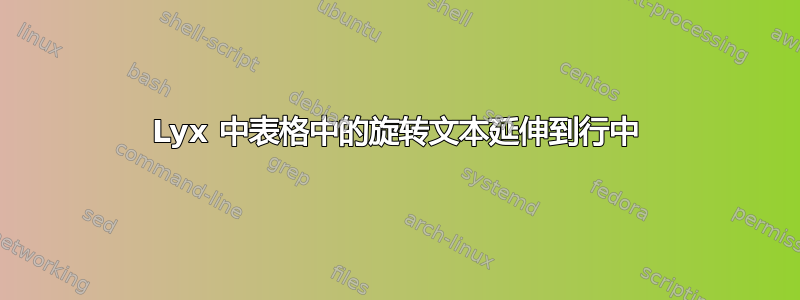 Lyx 中表格中的旋转文本延伸到行中