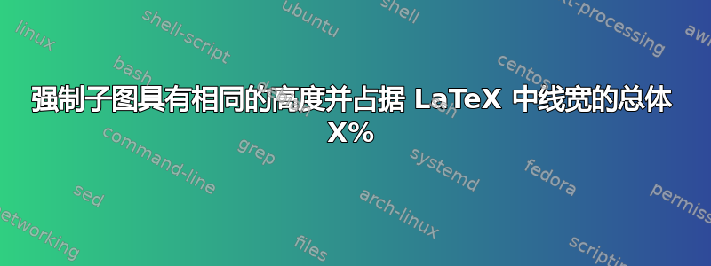 强制子图具有相同的高度并占据 LaTeX 中线宽的总体 X%