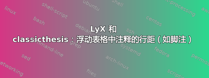 LyX 和 classicthesis：浮动表格中注释的行距（如脚注）