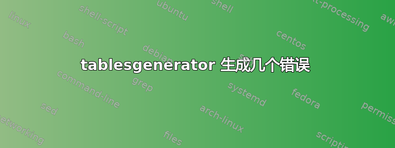 tablesgenerator 生成几个错误